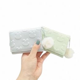 women's Mey Clip Solid Color Love Imprinted PU Leather Short Coin Wallet Three Fold Multi-card Slot Card Bag Credit Card H96y#