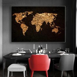 Black Golden World Map Artwork Canvas Paintings Prints Nordic Scandinavian Aesthetic Wall Art Poster Pictures Home Decor