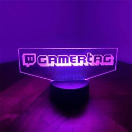 Personalised Gamer Tag 3D LED Night Light for Twitch Laser Engraving Custom Username Neon Sign Lamp for Gaming Room Decor 220623330x