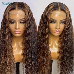 5X5 Transparent Highlight Wig Human Hair Water Wave Lace Front Wig For Women Human Hair Pre Plucked 5x5 Lace Closure Wig Dianthe
