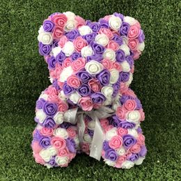 PE Foam Artificial Rose Teddy Bear With Sweet Ribbon Bow Eternal Flower Doll Romantic Anniversary Birthday Valentine's Day Gi242i