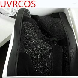 Casual Shoes 2024 Shiny Crystal Men's Fashion Comfortable High Top Man's Outdoor Breathable Footwear Men Loafer Black Colour