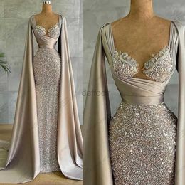 Urban Sexy Dresses Luxurious Sparkling Beading Evening Dresses For Women Sexy Mermaid Off Shoulder Long Sleeves Fashion Square Neck Prom Gowns 2024 240410