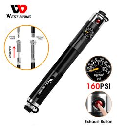 WEST BIKING Bike Inflated Pump High Pressure 160PSI Aluminium Bicycle Air Pump Presta Schrader Valve Bike Tyre Pump With Hose