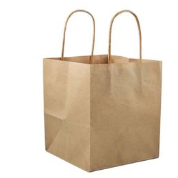 White Kraft Paper Square Bag with Handle, Food Packing Paper Bag, Wide Bottom, White, Natural, 10 Pcs, 150x150x170mm, 30Pcs