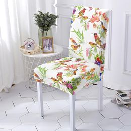 High Elastic Chair Cover Flower And Bird Printing Kitchen Seat Covers Dust-proof Washable For Banquet Party Hotel Decor