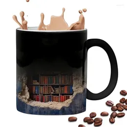 Mugs Bookshelf Coffee Mug Novelty Heat Sensitive Cup 3D Drinkware Christmas Funny Gifts For Book Lovers Authors Librarians Writer