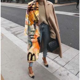 2024 Autumn Designer womens jacket oversized Womens Wear Multiple Coloured Chequered Long Sleeved Lapel Coat with Printed Dragon and Phoenix Woollen Coat NWC5