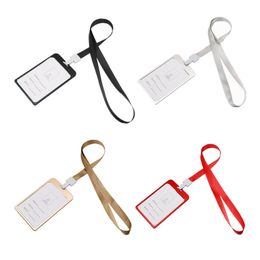 1pc Metal ID Name Badges Holder Aluminium Alloy Staff Work Card Cover with Neck Strap Lanyard Pass Bus Nurse IC Card Badge Case