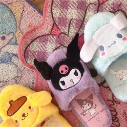 Anime Slippers Japanese Style Indoor Slippers Home Shoes Floor Slippers Flat Non-slip Girl Kuromier Printing Pink Purple Gifts