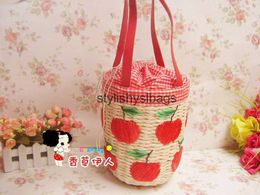 Totes Cycling Caps Masks Straw woven apple drum shaped bag bucket for womens summer vacation H240410