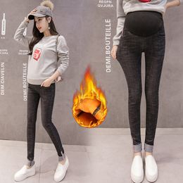 Maternity Jeans For Pregnant Woman Winter High Waist Pregnancy Denim Pants Pregnant Thicken Trousers maternity clothing