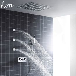 hm Thermostatic Mixer Contemporary 20 Inch Shower Set Rainfall Mist Showerhead System With Body Jets 2inch Wall Mounted Faucets