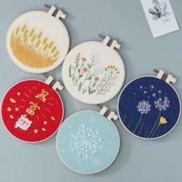 DIY Flowers Plants Pattern Embroidery Set Needlework Tools Printed Beginner Embroidery Round Cross Stitch Kit Sewing Craft Kit