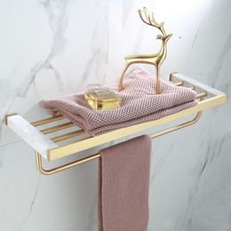 Bathroom Accessories Set Brushed Gold Bathroom Shelf,Towel Rack,Towel Hanger Paper holder,Toilet Brush Holder Marble and Brass