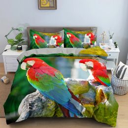 3D Animal Bedding Set Parrot Pattern Duvet Cover Set Microfiber Quilt Cover with 1/2Pillowcase King Queen Twin Luxury Bedclothes