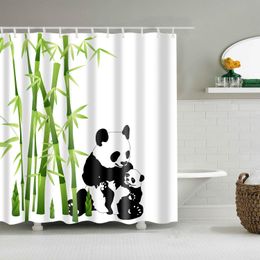 Animal Photography Shower Curtain Panda with Baby Panda Eating Bamboo Bathroom Curtains Waterproof Durable Decor Set with Hooks