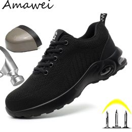 Boots High Quality Air Cushion Men's Work Shoes Steel Toe Sports Shoes Indestructible Men Safety Shoes Antipuncture Industrial Shoes