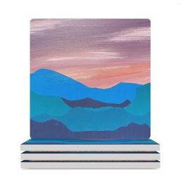 Table Mats Mountain Sunset Ceramic Coasters (Square) Cup Mat Black Set Cute For Drinks