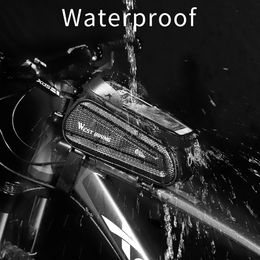 WEST BIKING Waterproof Bike Bag Frame Front Top Tube Bike Bag 7.2 Inch Phone Case Touch Screen Bag MTB Bicycle Accessories