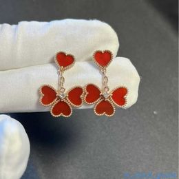 Seiko Edition Top Brand Vancefe Earrings v Golden Four Heart Earrings Love Red Agate Heart Plated 18k Rose Gold Small Red Designer Brand Logo Engrave Earring