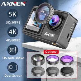 Cameras AXNEN 5K Action Camera 4K 60FPS EIS 48MP Removable Lens Dual Screen Touch Screen Underwater Vlog Sports Cam with Optional Filter