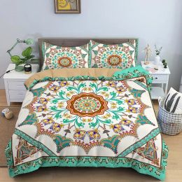 Mandala Flower Duvet Cover Set Bohemian Comforter Cover Exotic Floral Teens Adults Double Queen King Size Polyester Quilt Cover