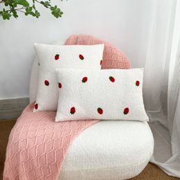 New White Plush Fruit Embroidered Cushions Sofa Pillow Cover 45*45CM Cherry Daisy Bear Covers for Ornamental Living Room Pillow