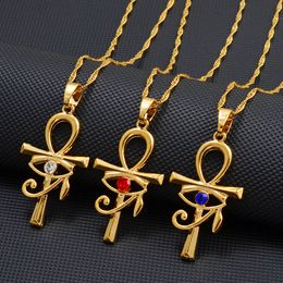 Anniyo Ancient Egypt Symbol Ankh Cross & Eye Pendant Necklaces African Amulet Jewelry Egyptian Charms Accessories Stone #262506