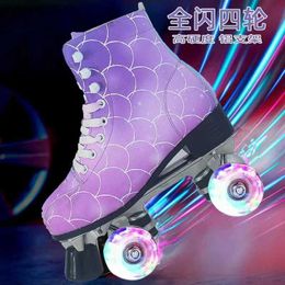 Inline Roller Skates Purple Leather Roller Skates Shoes Patines Sliding Inline Quad Sneakers Training Europe Size Row 4 Flash Wheels 2023 Y240410