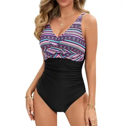 Women's Swimwear 1 Piece Slimming High Waist V Neck With Cups Swimsuit Ladies Sexy Fashionable Swimsuits Colour Blocking