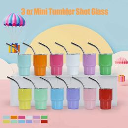 Mugs 3oz Mini Tumbler Shot Glass with Straw and Lid 12 Pcs Sublimation Shot Glasses Tumblers Blank Stainless Steel Cute Shot Glasses 240410