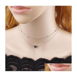 Chokers Two Layer Fashion Halsband Pärla Choker -kedjor med O -kedja genom Heart Sier Gold Color Plated Women Gift Drop Delivery Jewel DHM2G