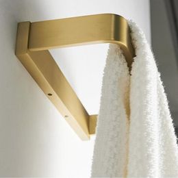 Bathroom Polished Brush Gold Towel Ring Wall Mount Square Towel Rack Door Hanger Solid Brass Bathroom Accessories