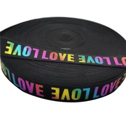 Fabric Elastic Band Printing LOVE Bright Color Swimsuit Stretch Cross-border Clothing Webbing 2cm 25mm 30mm 40mm Elastic Ribbon