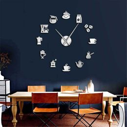 Acrylic Mirror Stickers 3D Wall Clock Sticker for Kitchen Office Hotel Cafe Tools Quartz Clocks Weight Lifting Modern Design