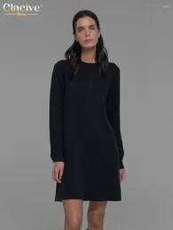Casual Dresses Clacive Loose Black Women'S Dress 2024 Fashion O-Neck Long Sleeve Office Lady Mini Elegant Simple Female