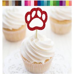 Custom Paw Print glitter Cupcake Toppers,Personalised Puppy Cupcake Toppers Cat Cupcake Toppers,Dog Party Decorations Food Picks