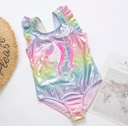 Rainbow Unicorn Sequins Summer Kids One Piece Swimwear Swimming Bathing Suit 2024 Children Monokini Girls Swimwear Swimsuit 282