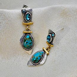Dangle Earrings Luxury 925 Antique Silver Plated Color Turquoise High-grade Hy-lan Crystal Separation Banquet Birthday Gift