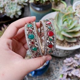 Exquisite Turkish Red Resin Retro Bangle Vintage Cuff Bracelet For Women Antique Gold Colour Boho Wedding Jewellery