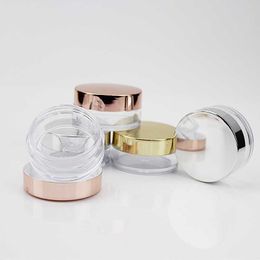50Pcs 3g Makeup Jar Cosmetic Empty Container with Rose Gold Lid Plastic Small Bottle for Eyeshadow Cream Lip Balm Container