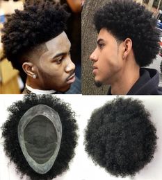 Afro Toupee for Black Men French Lace with PU Curly Mens Toupee Customized Human Hair Kinky Curly Men Wigs Replacement Systems Hai6739417