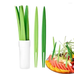 Forks 10pcs/Set Green Plastic Leaf Fruit Fork Chopsticks Cocktail Lunch Accesorios For Kids Portable Dessert Salad