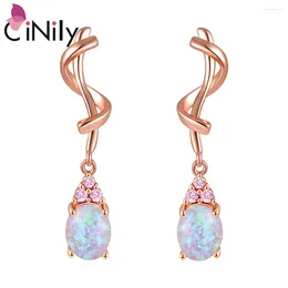 Hoop Earrings CiNily Created White & Pink Fire Opal Dangle Earring Zircon 14K Rose Gold Plated Female Jewelry Gift For Women Girls