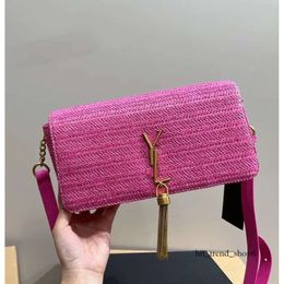 Women Weave Messenger Bag Straw Shoulder Crossbody Purse High Quality Handbag Purse Fashion Gold Hardware Letter Tassel Decoration Chain Clutch Flap Bags 887 122