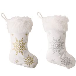 Christmas Decorations Flannel Pearl Snowflake Christmas Socks Creative New Plush Christmas Socks Gift Socks Hanging Ornaments