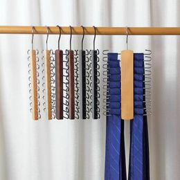 Hooks Wooden Tie Hanger Rotatable Necktie Storage Rack Wardrobe Organizer 20 Bar Multifunction Closet Belt Scarves Racks