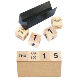 Wooden Perpetual Calendar Month Date Display DIY Desk Calendar Blocks Tabletop Calendar for and home Kitchen Decor