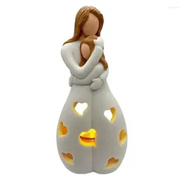 Candle Holders Creative Resin Holder Standing Mother Hugging Daughter Statue LED Home Decoration Mother's Day Memorial Gifts